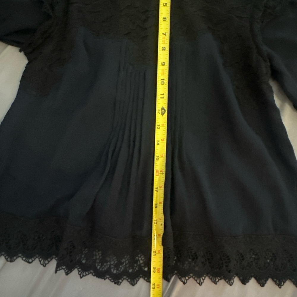 Anthro Love Sam Floral Black Lace Top & Pleated Blouse In Navy Crocheted S Small - Picture 11 of 15